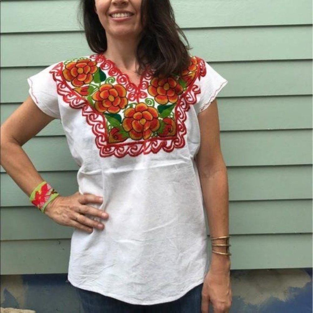 Costume Baldor Mexican Embroidered Tunic Rose Ombr
